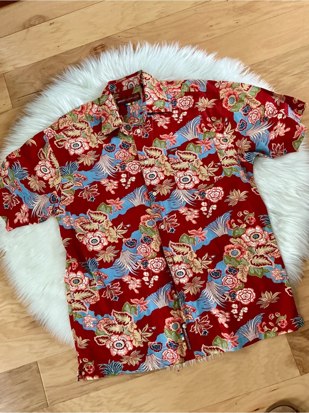 Enyce Red Floral Tropical Cotton Short-Sleeve Button-Up Shirt Size XL
